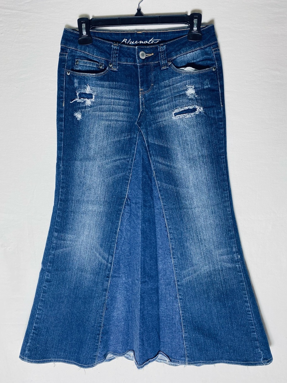 Vintage Y2K Bluenotes Upcycled Distressed Denim Maxi Skirt L